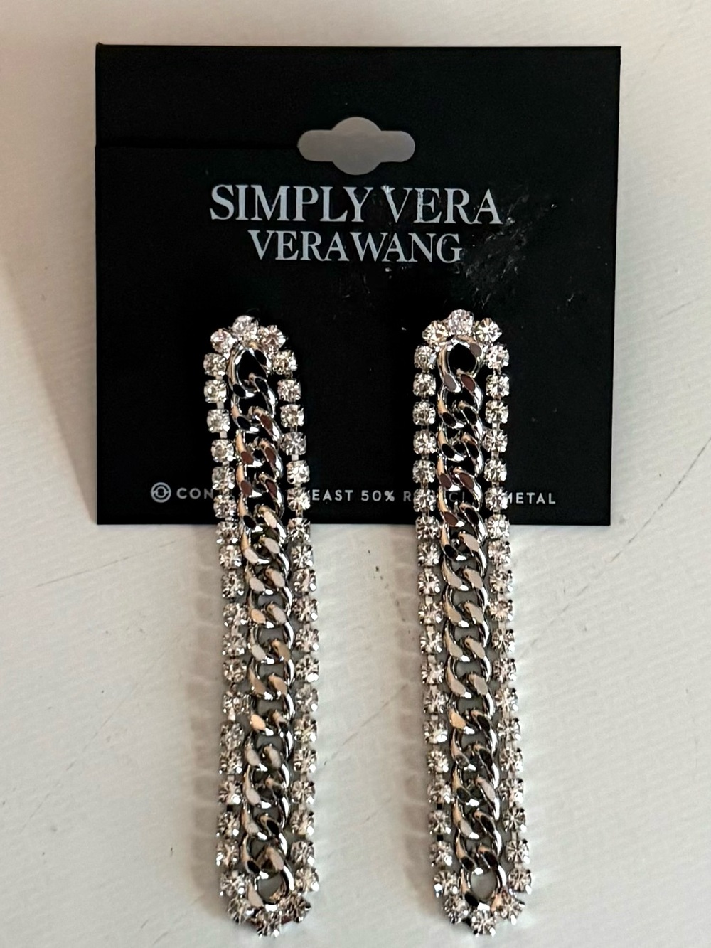 Simply Vera Vera Wang Silver Crystal Chain Drop Earrings